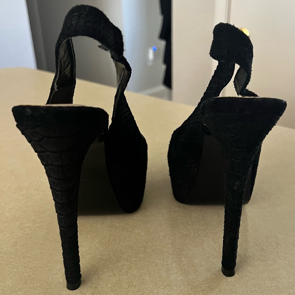 Steve Madden Aidn Black Snakeskin Peep-Toe Slingback Platform Stilettos Size 9 - Picture 10 of 10